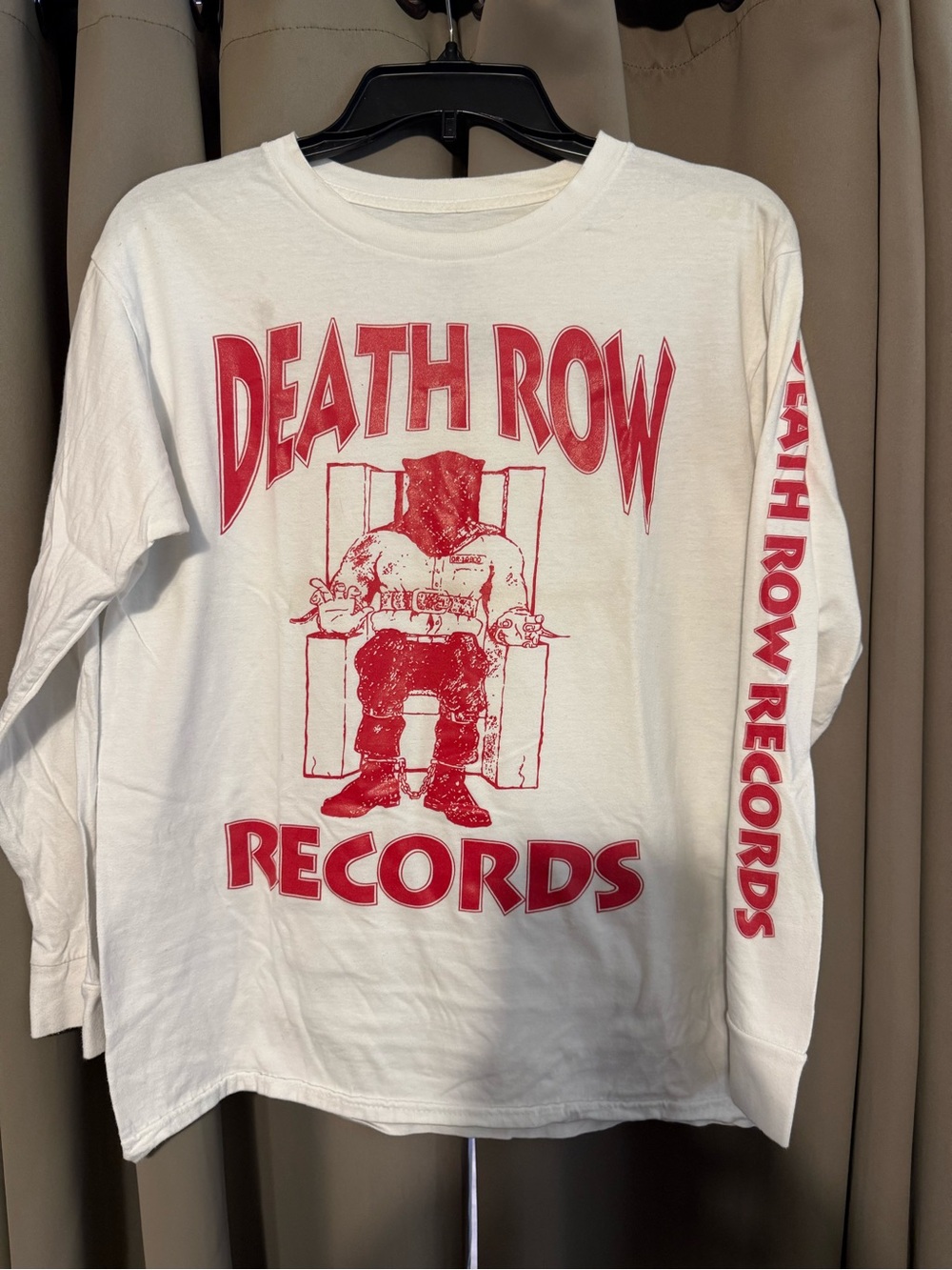 DEATH ROW RECORDS -adult small -Long-Sleeve Graphic Tee - White/Red